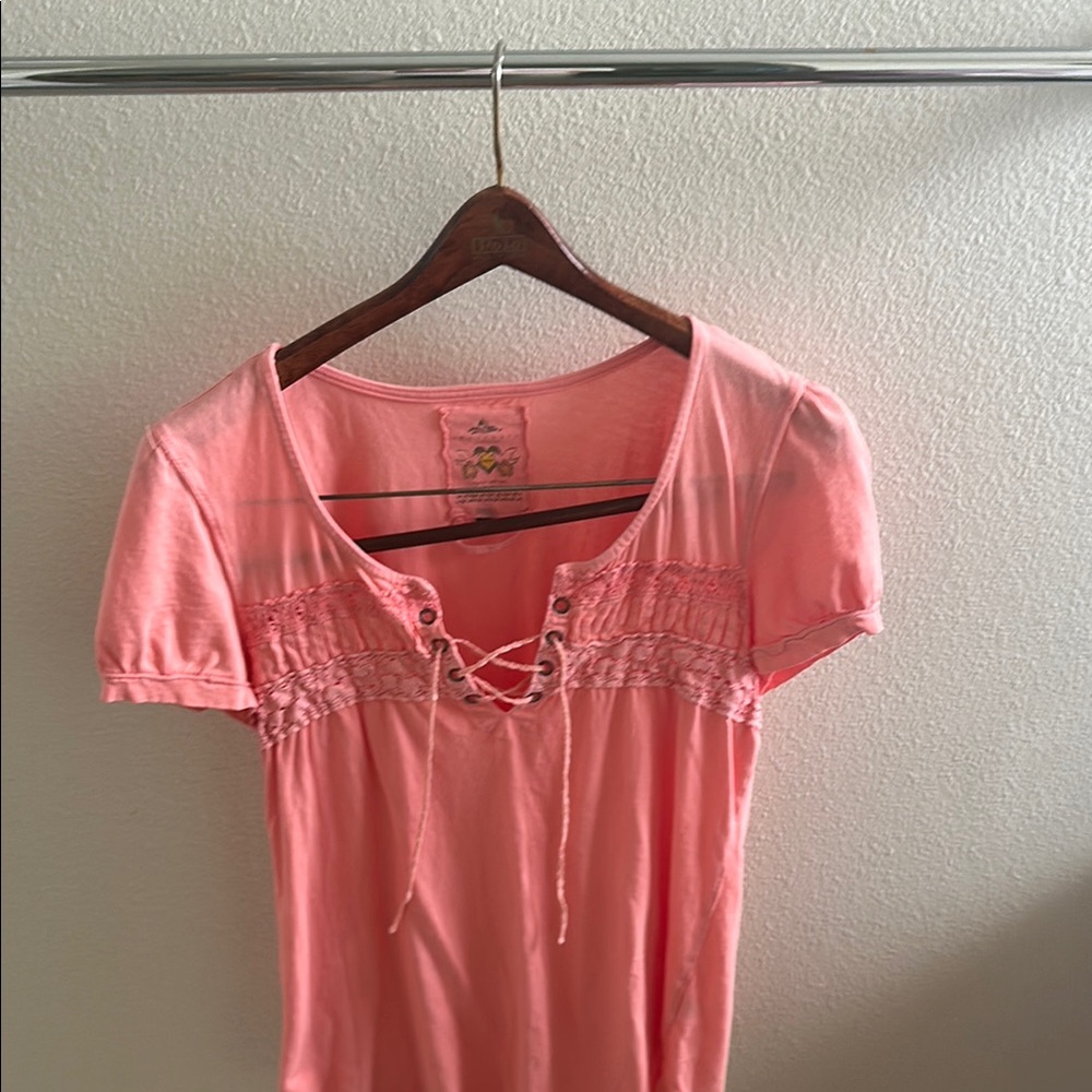 Sanctuary Coral Lace-Up Blouse